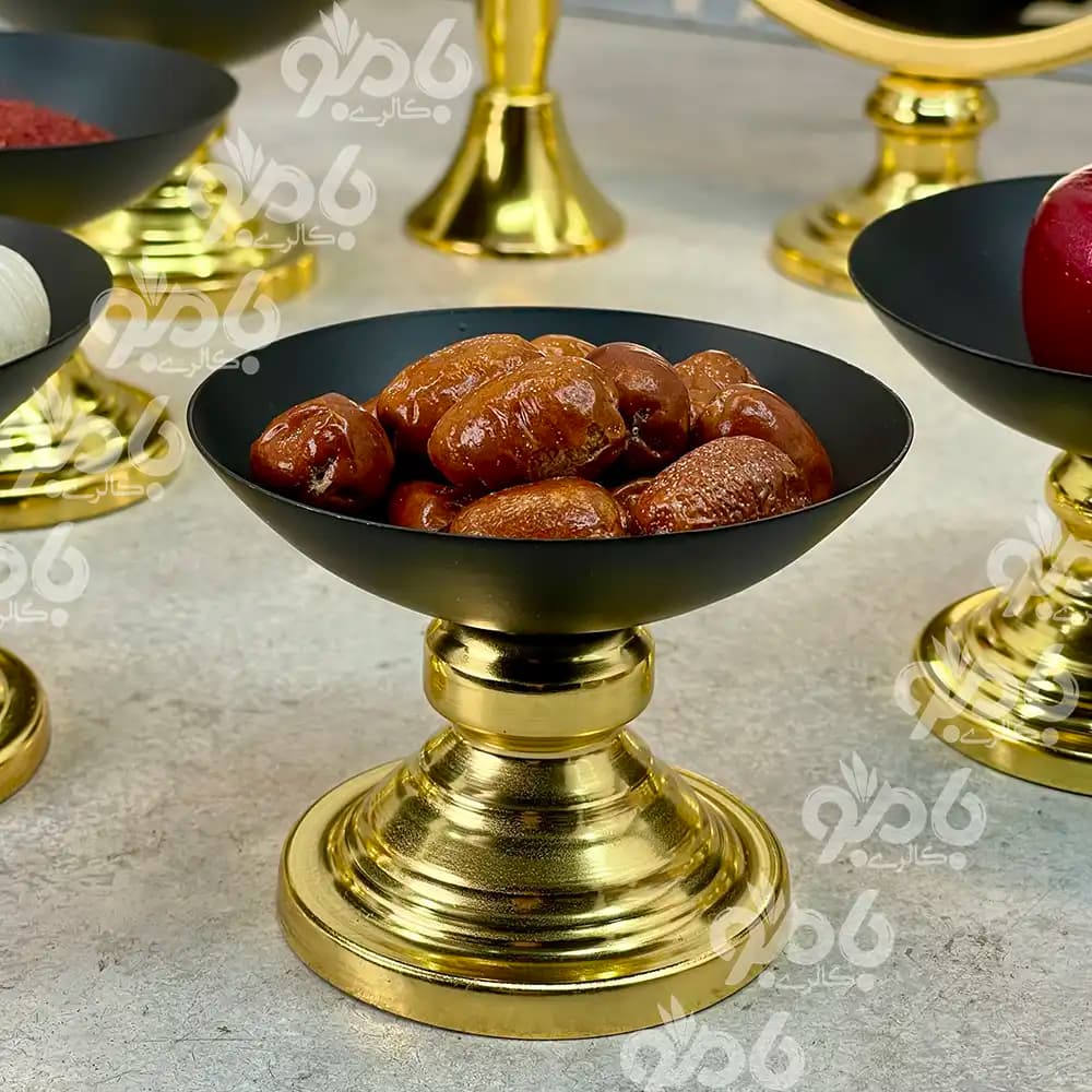 هفت سین فلزی پیاله سفید مشکی طلایی — تصویر ۳
