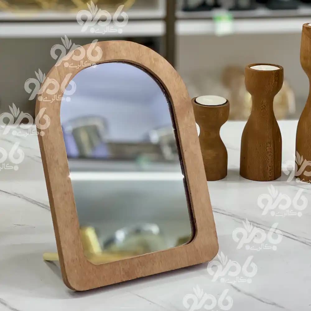 آینه رومیزی چوبی پلای بیضی