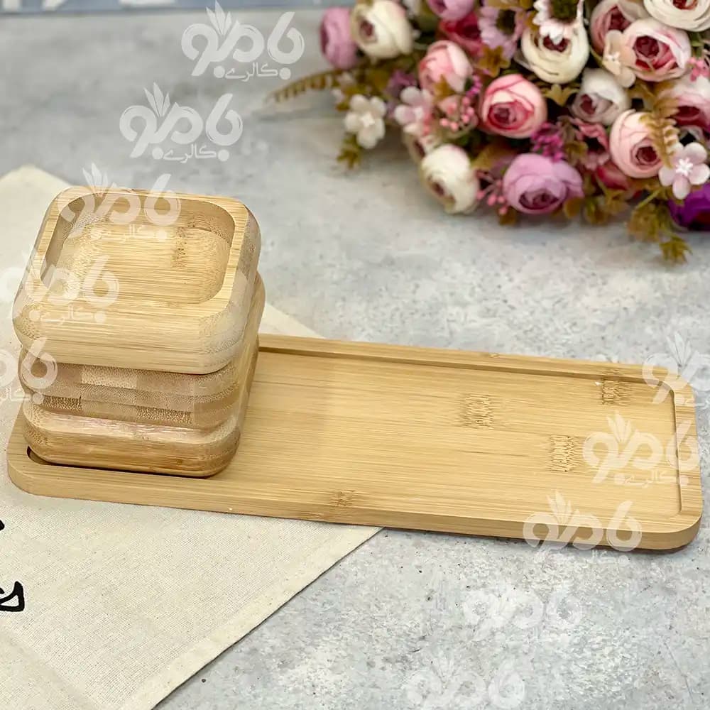 اردو 3 پیاله چوبی بامبو با زیره مربع — تصویر ۳