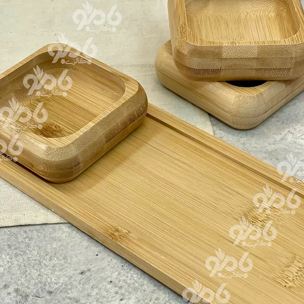 اردو 3 پیاله چوبی بامبو با زیره مربع — تصویر ۵