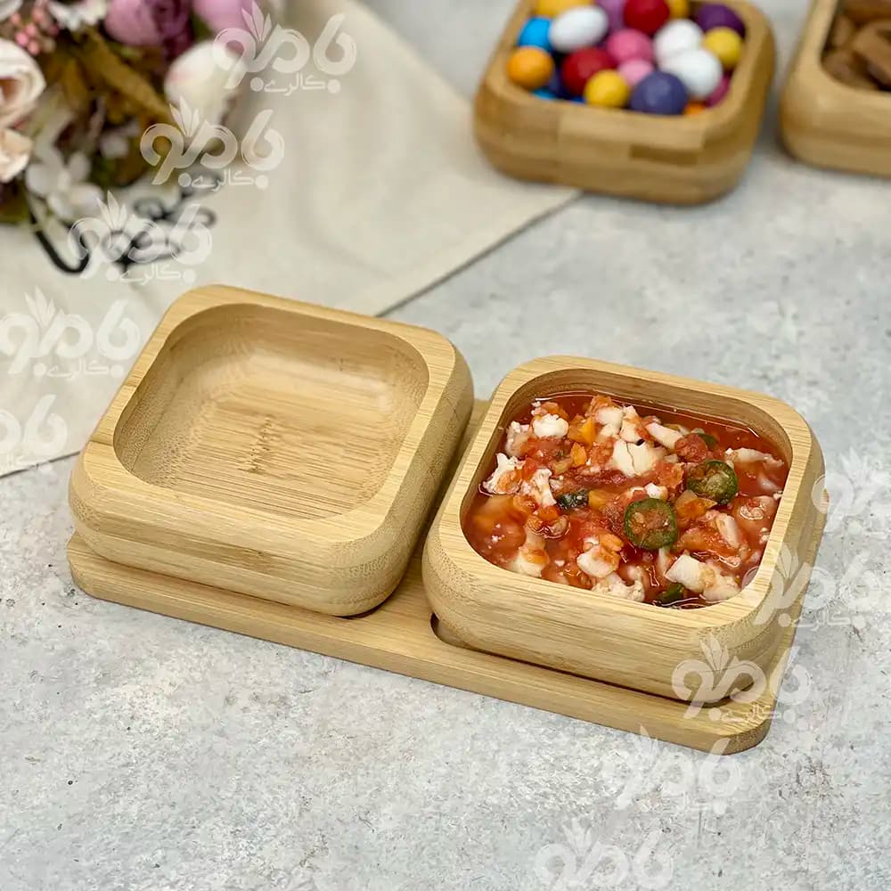 اردو 2 پیاله چوبی بامبو با زیره — تصویر ۲
