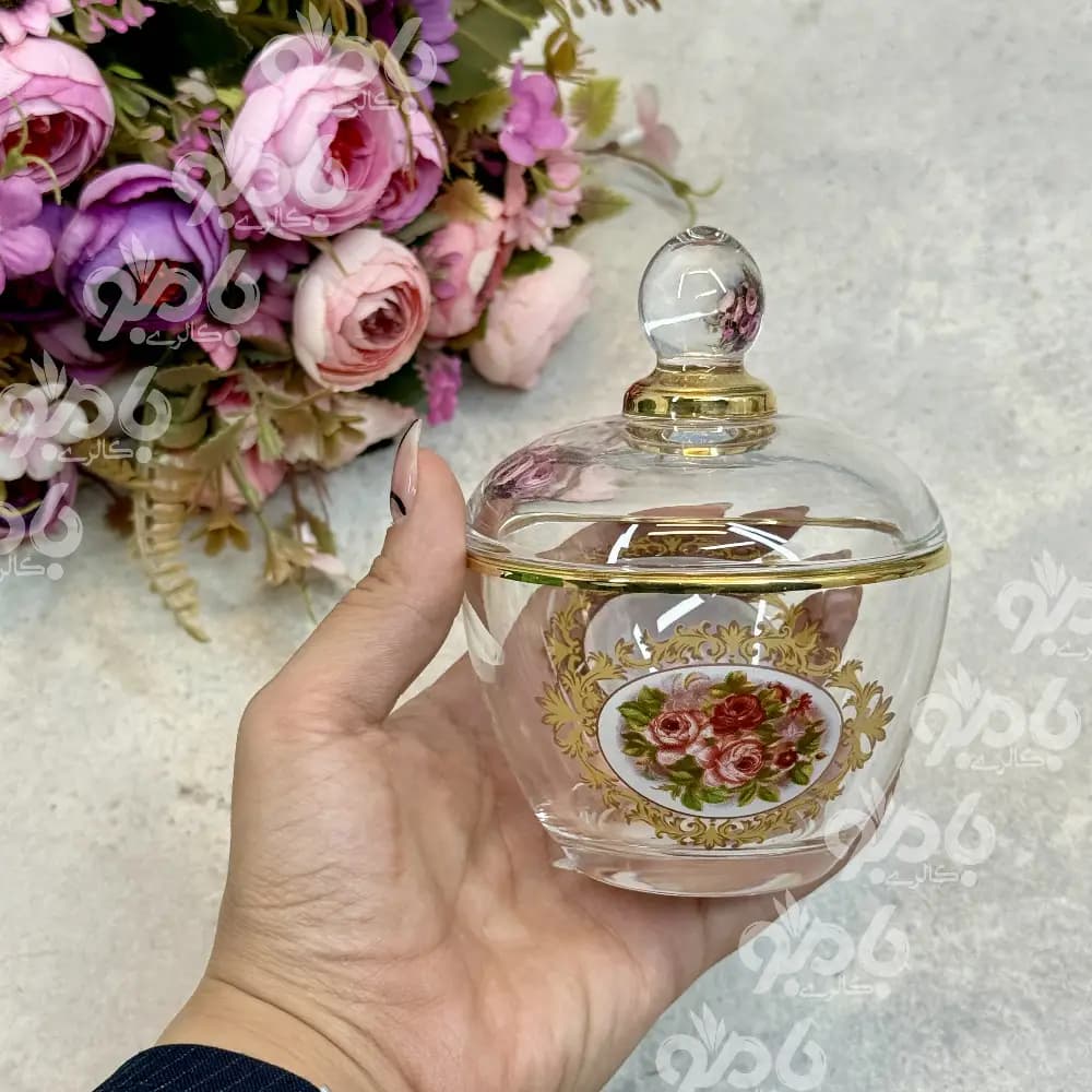 قندان گرد بیسیک لب طلا گل رز — تصویر ۲