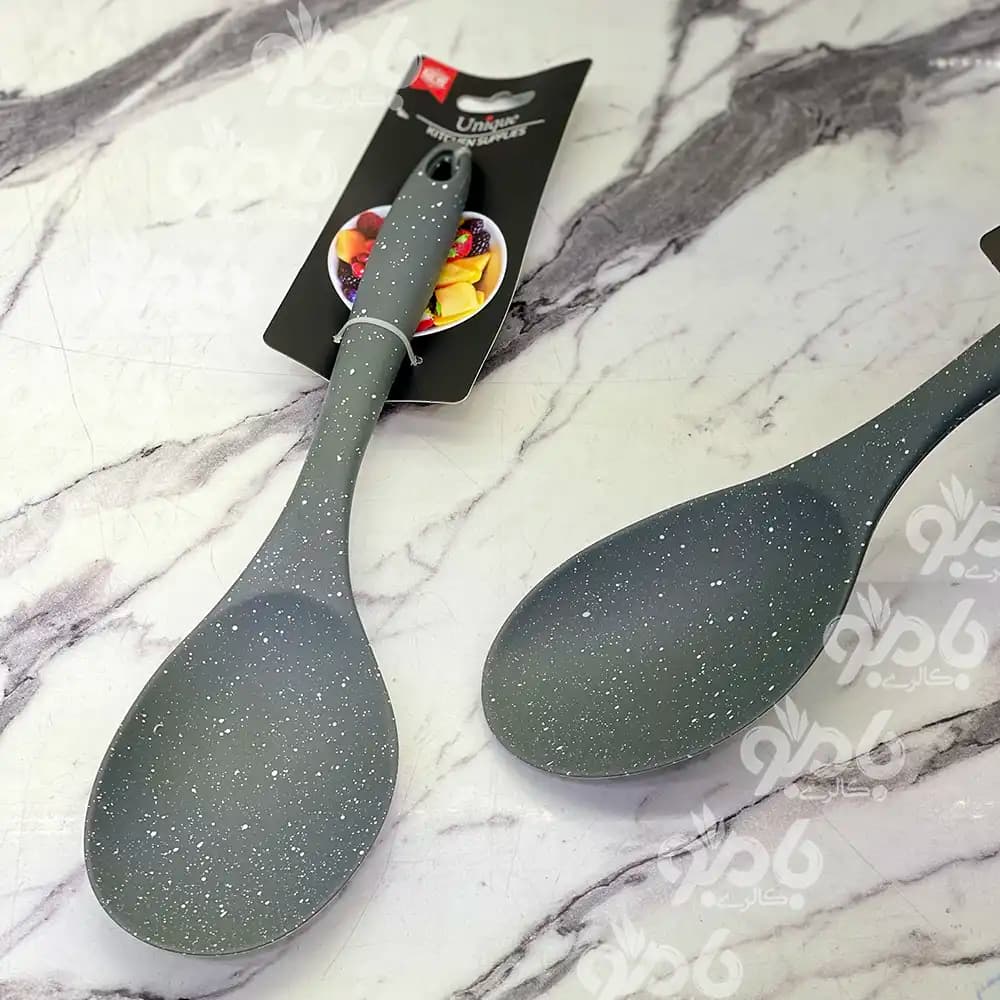 کفگیر و ملاقه سیلیکونی ساده خال خال طوسی — تصویر ۸