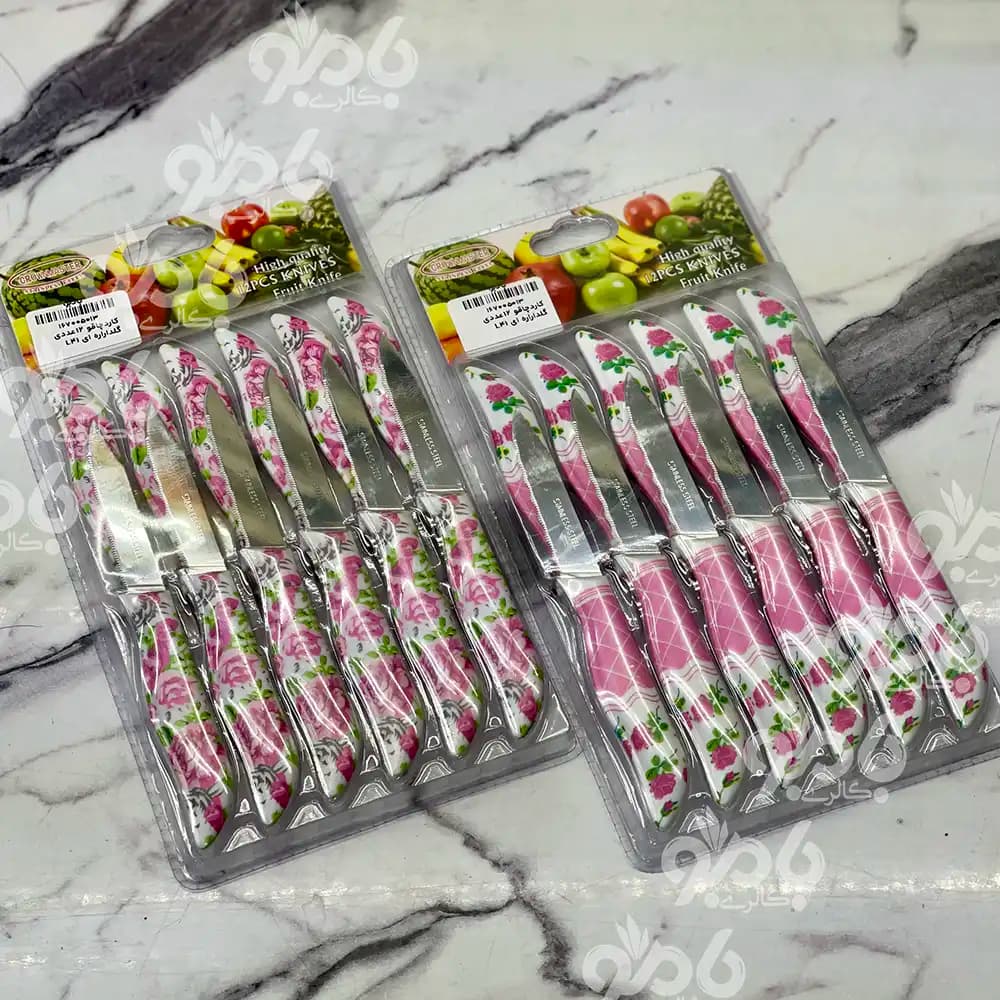 ست کارد چاقو میوه خوری 12عددی گلدار اره ای L41 — تصویر ۳
