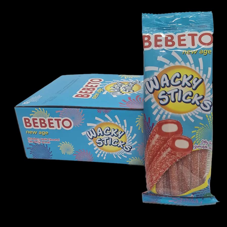 پاستیل شکری لوله ای ترش ببتو 75 گرمی (wacky sticks) – بسته 12 عددی