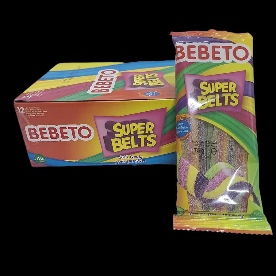 پاستیل شکری نواری میوه ای ببتو 75 گرمی (super belts) – بسته 12 عددی