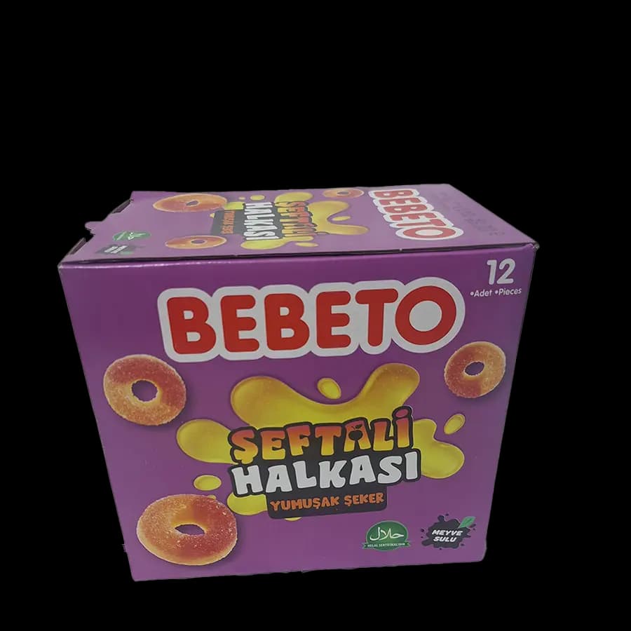 پاستیل ببتو 80 گرمی حلقه هلویی(PEACH RINGS) 12 عددی- عمده کارتن 6 بسته
