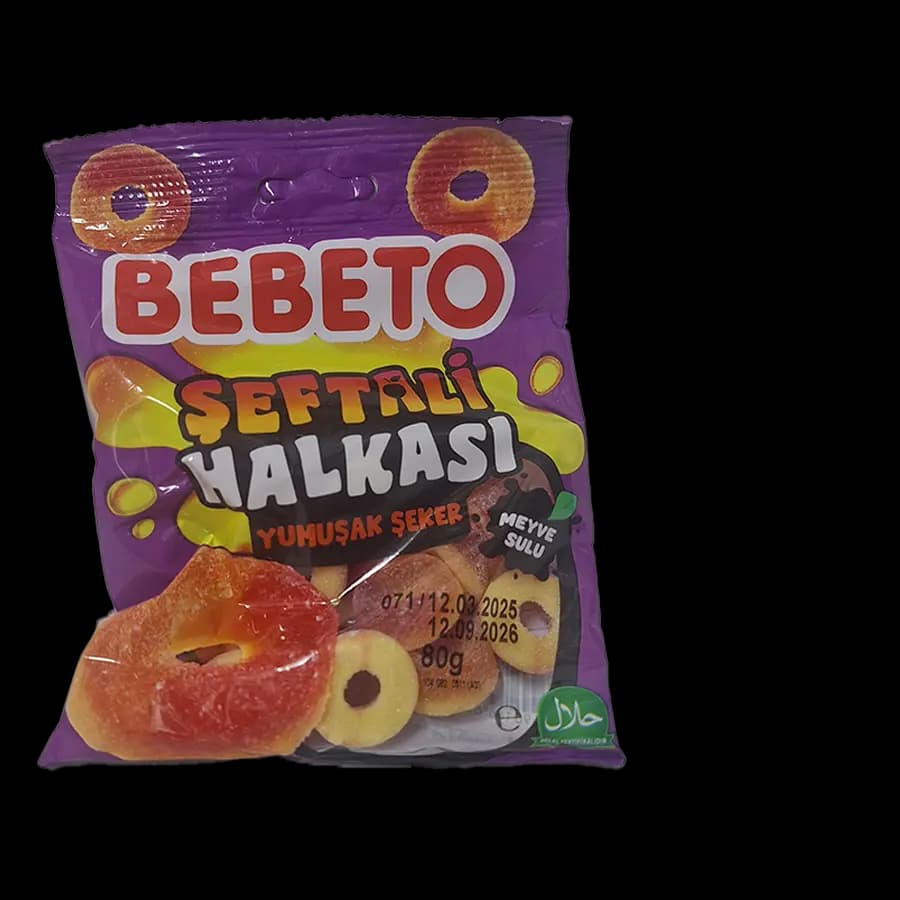 پاستیل ببتو حلقه هلویی 80 گرمی(PEACH RINGS) بسته 12 عددی — تصویر ۲