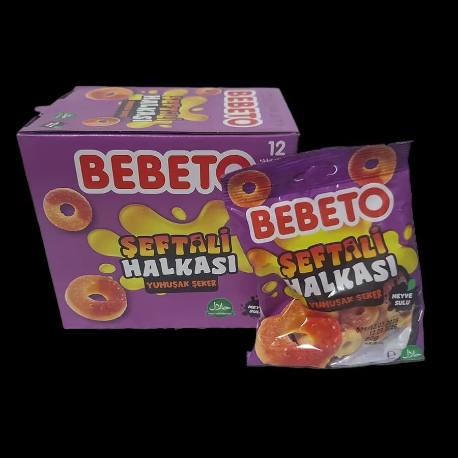 پاستیل ببتو حلقه هلویی 80 گرمی(PEACH RINGS) بسته 12 عددی