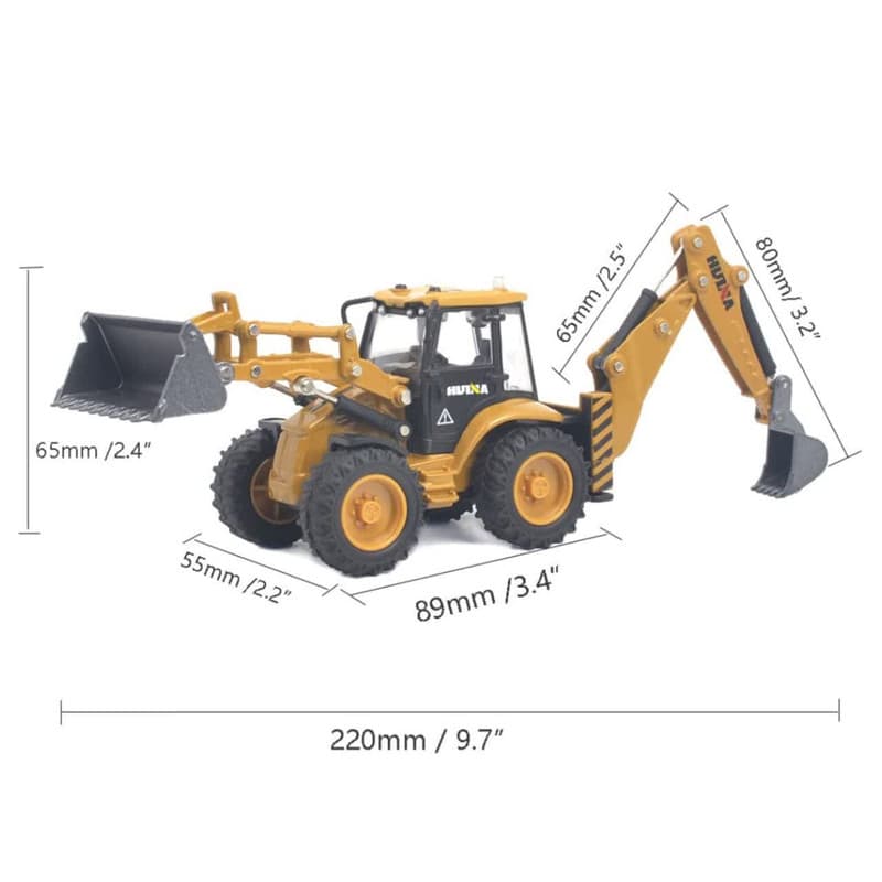 ماکت ماشین ناب سل مدل لودر و بیل راهسازی فلزی بکهو هوینا کد 1704 HUINA BACK HOE LOADER — تصویر ۵