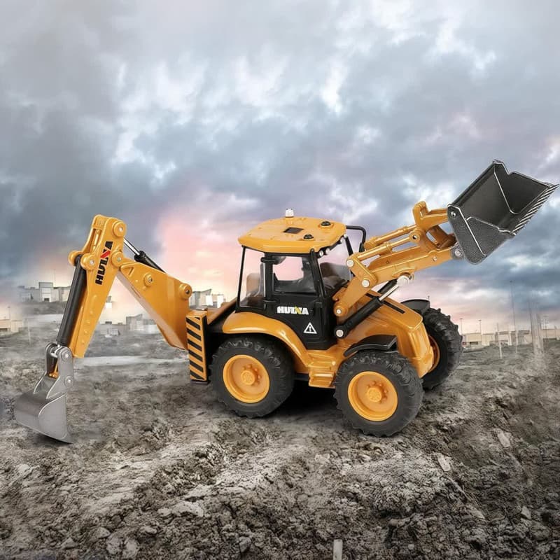 ماکت ماشین ناب سل مدل لودر و بیل راهسازی فلزی بکهو هوینا کد 1704 HUINA BACK HOE LOADER — تصویر ۸