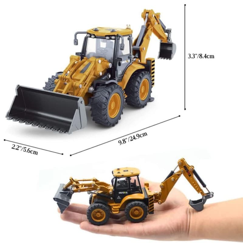 ماکت ماشین ناب سل مدل لودر و بیل راهسازی فلزی بکهو هوینا کد 1704 HUINA BACK HOE LOADER — تصویر ۴
