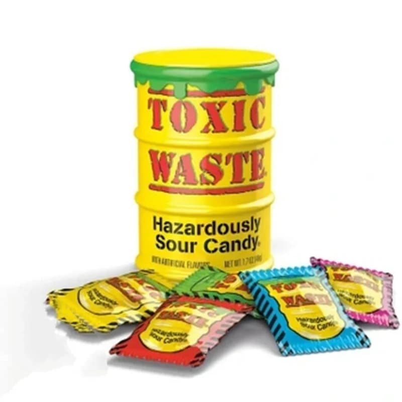 آبنبات خیلی ترش بشکه ای زرد تاکسیک ویست 42 گرم – Toxic Waste Hazardously Sour Candy — تصویر ۳