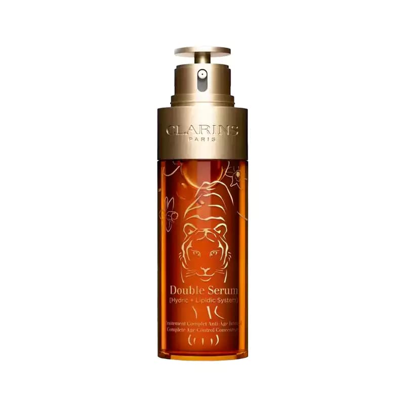 دابل سرم کنسانتره کنترل کننده پیری کلارنس 100 میل طرح ببر clarins double serum