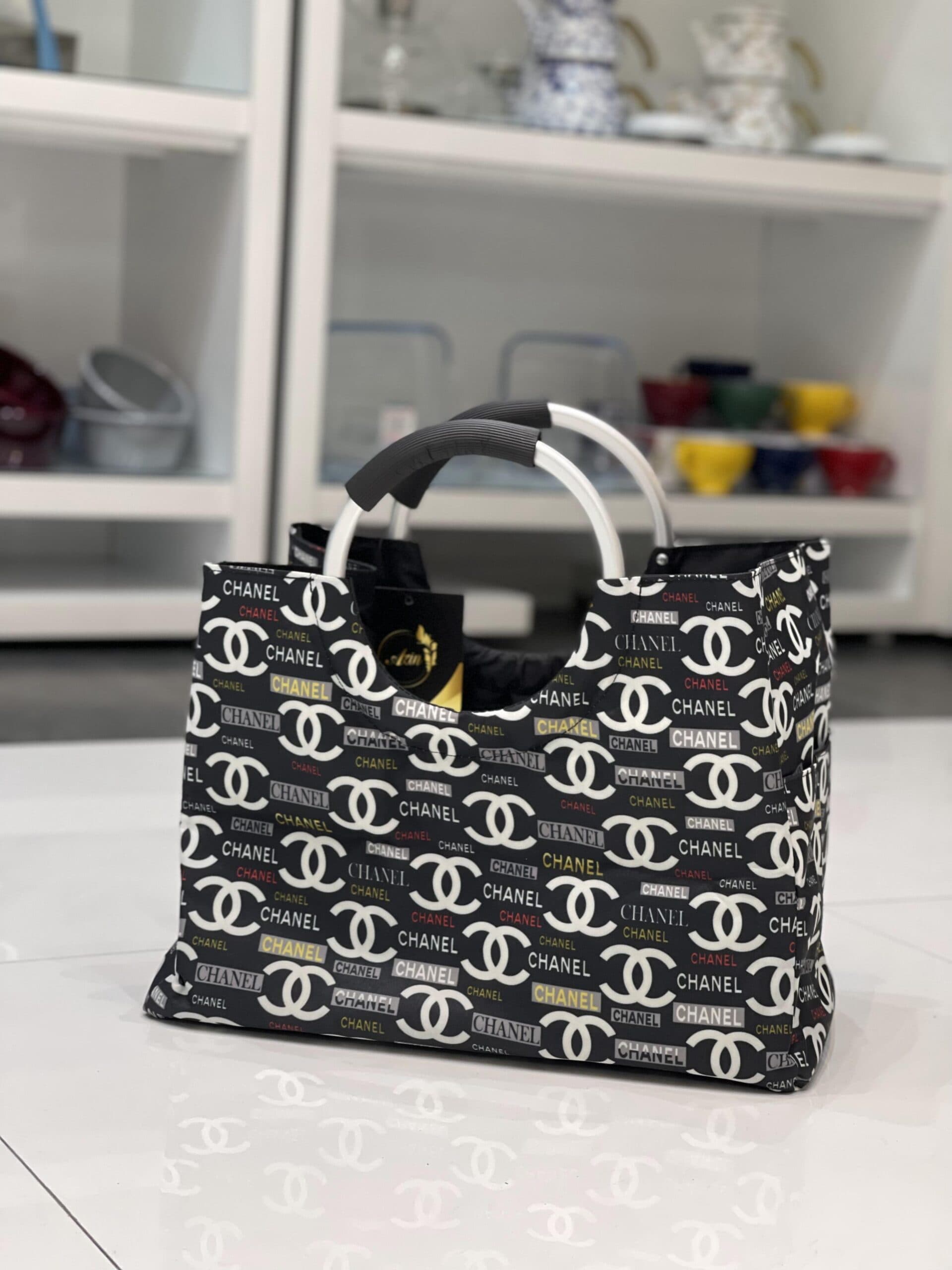 ساک (سبد) پیک نیک و خرید برزنتی دسته دار طرح CHANEL