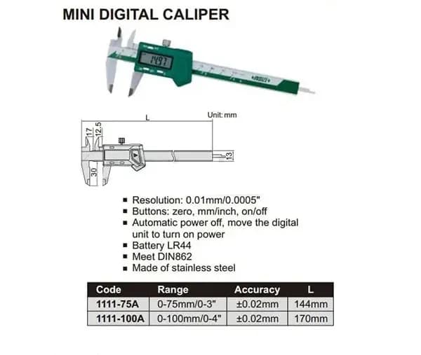 کولیس دیجیتال مینی اینسایز 10 سانتی متر (با گارانتی شرکتی) مدل 100-1111 A — تصویر ۲