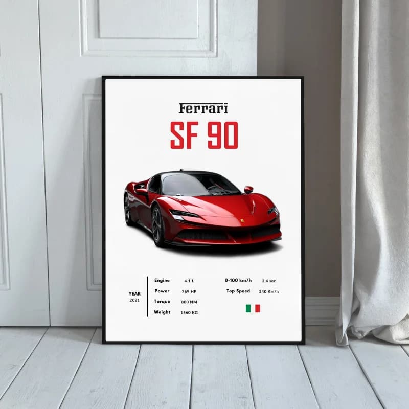 تابلو دکوراتیو ماشین طرح فراری SF90 — تصویر ۳