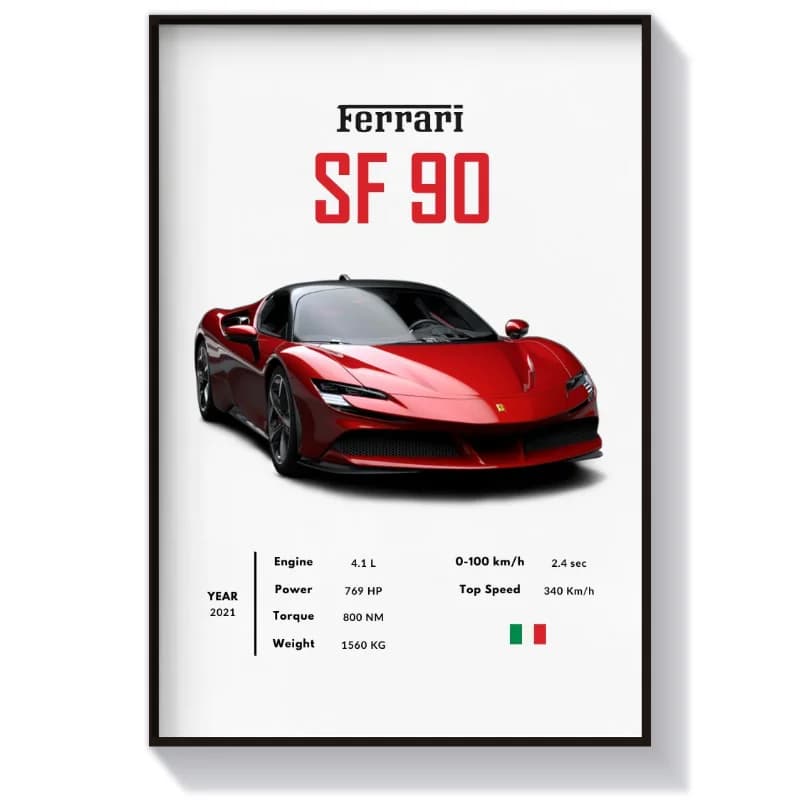 تابلو دکوراتیو ماشین طرح فراری SF90 — تصویر ۲