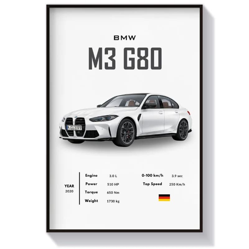 تابلو دکوراتیو ماشین طرح بی ام و M3 G80