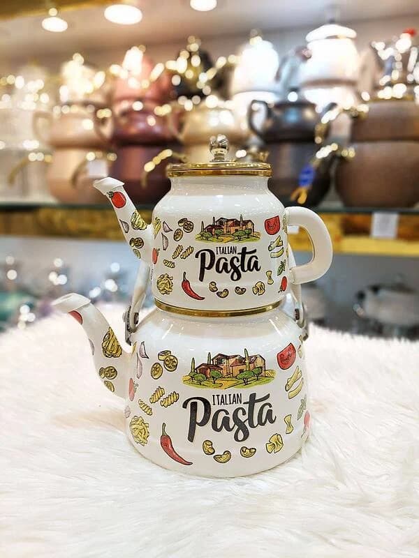 کتری قوری لعابی درب دار ساخت ترکیه طرح pasta