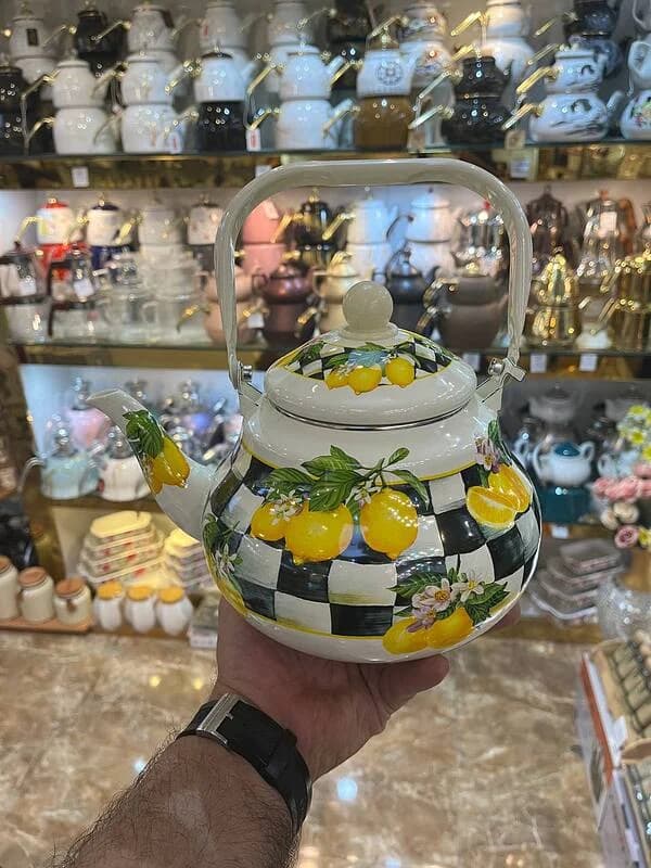 کتری لعابی درب دار طرح نوستالژی لیمو وارداتی — تصویر ۲