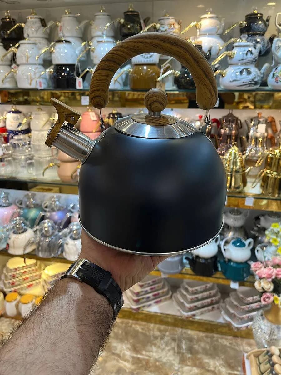 کتری درب دار طرح مشکی استیل وارداتی