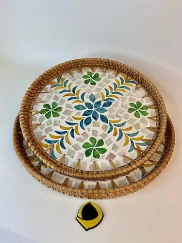 سینی دو عددی راتان کف صدفی