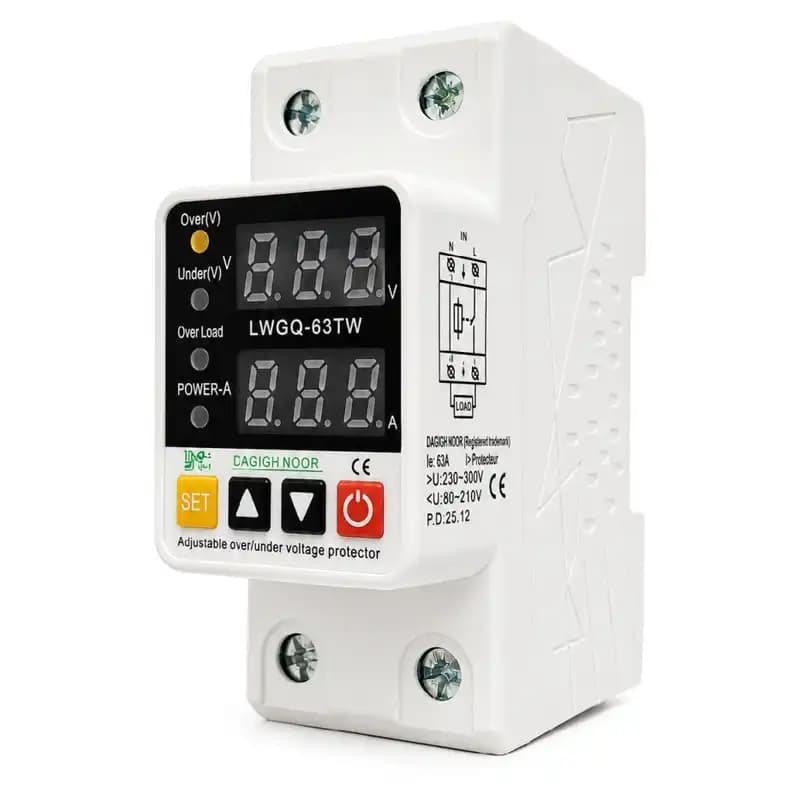 محافظ ولتاژ و جریان تکفاز دقیق نور مدل LWGQ-63TW