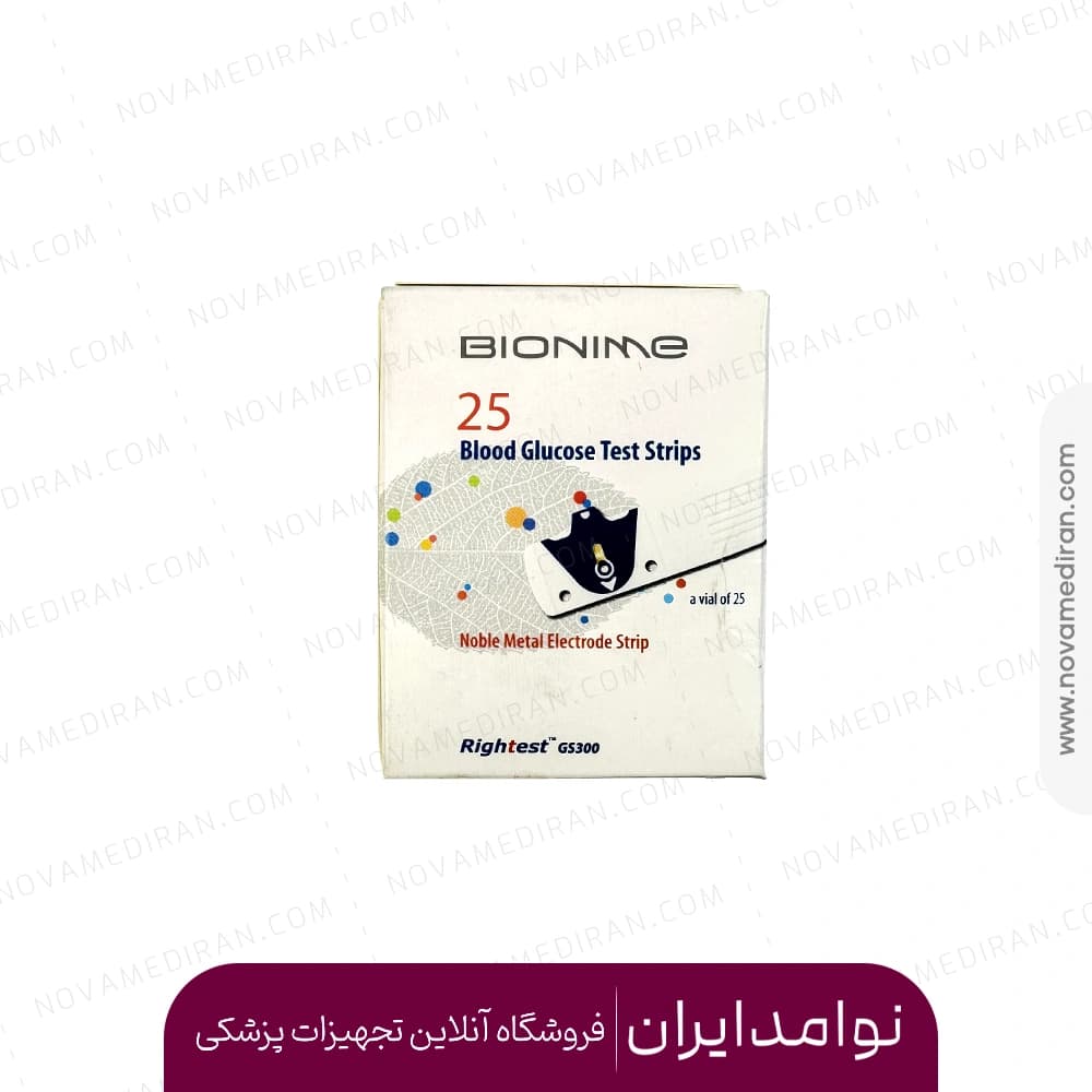 نوار تست قند خون بایونیم bionime بسته ۲۵ عددی