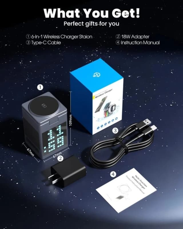 شارژر بی‌سیم چند کاره با صفحه نمایش پیکسل RGB-فروش استثنائی — تصویر ۴