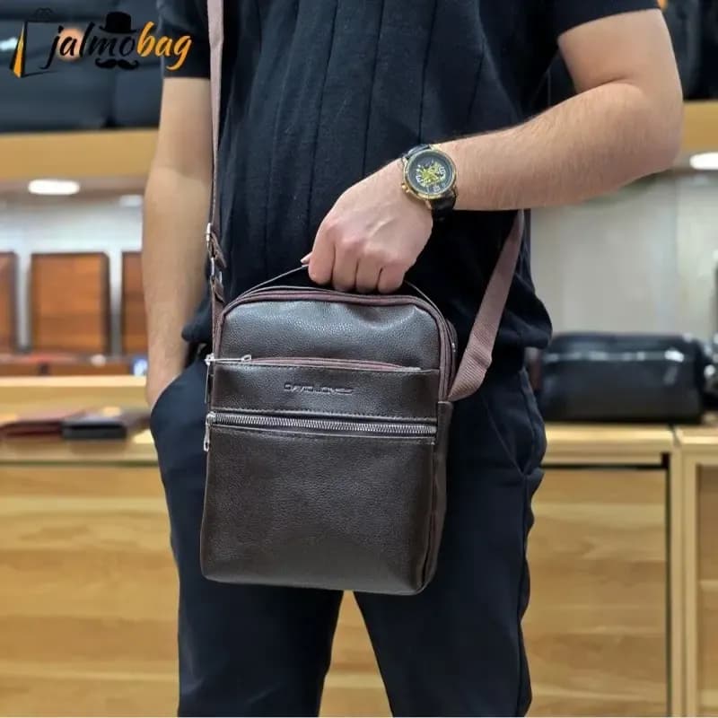 کیف دوشی چرمی بزرگ جادار چرم صنعتی A++ پنج محفظه رنگ مشکی قهوه ای — تصویر ۲