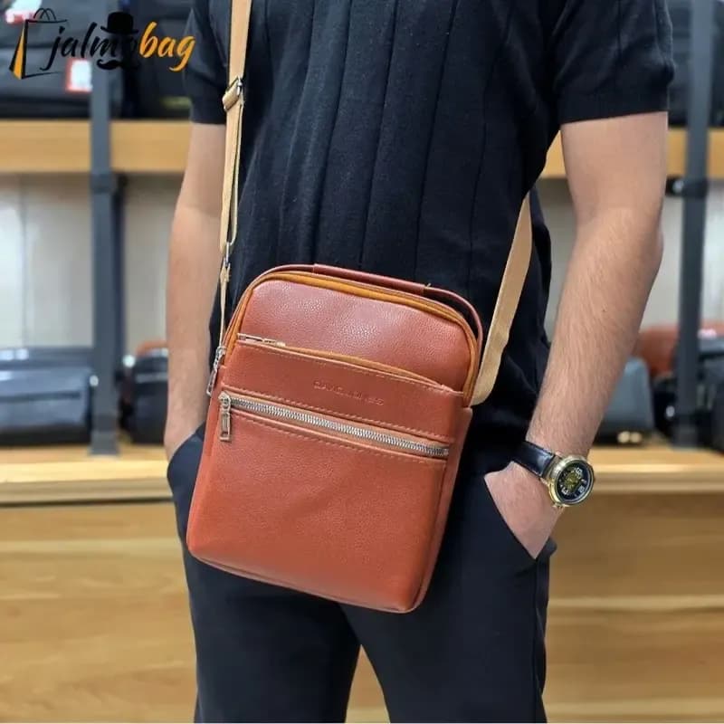 کیف دوشی چرمی بزرگ جادار چرم صنعتی A++ پنج محفظه رنگ مشکی قهوه ای — تصویر ۴