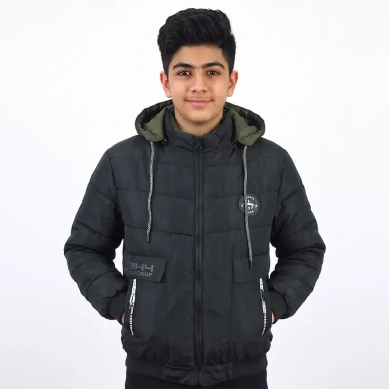 کاپشن دو رو پسرانه شمعی مشکی و سبز پاییزه و زمستانه