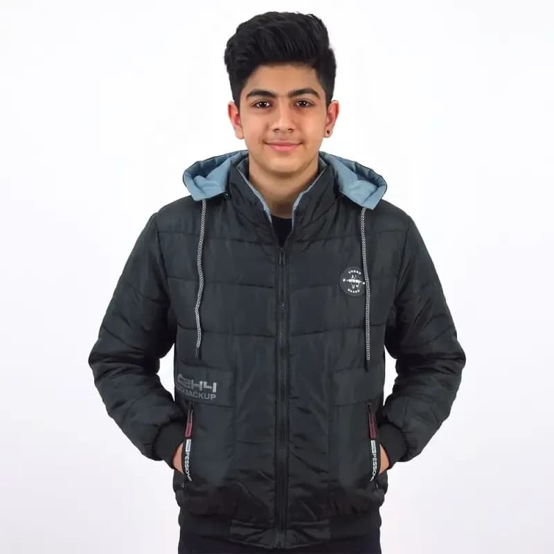 کاپشن دو رو پسرانه شمعی مشکی پشت آبی پاییزه و زمستانه