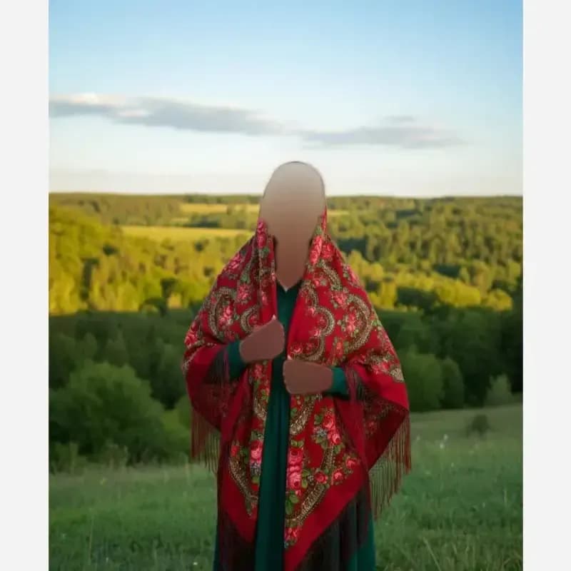 روسری ترکمنی اصل پشمی قرمز پاولوو پوساد قواره 148 سانتی متر — تصویر ۵