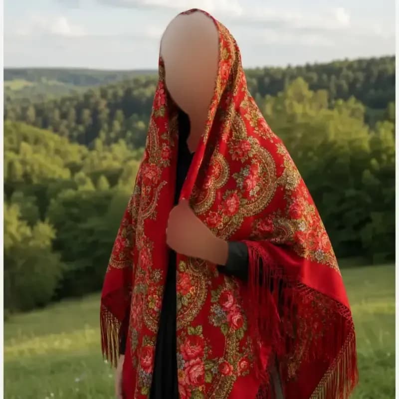 روسری ترکمنی اصل پشمی قرمز پاولوو پوساد قواره 148 سانتی متر — تصویر ۴