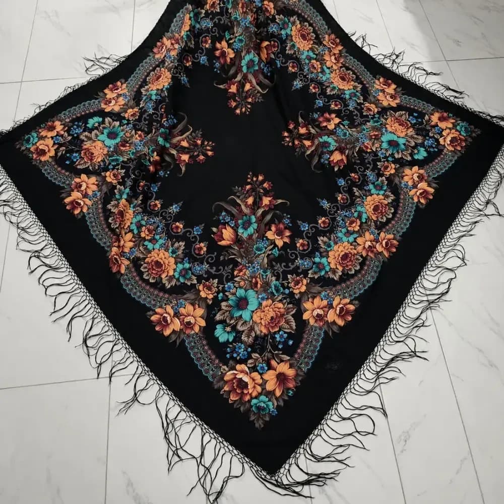 روسری ترکمنی پشمی اصل پاولوا پوزاد مدل مریم قواره 148×148