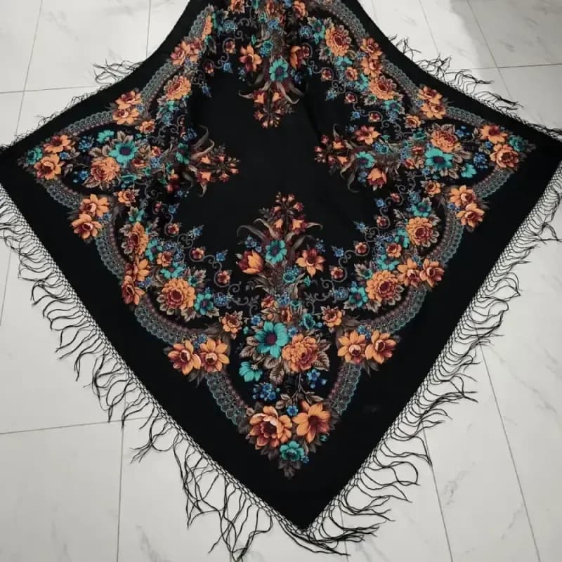 روسری ترکمنی پشمی اصل پاولوا پوزاد مدل مریم قواره 148×148 — تصویر ۵
