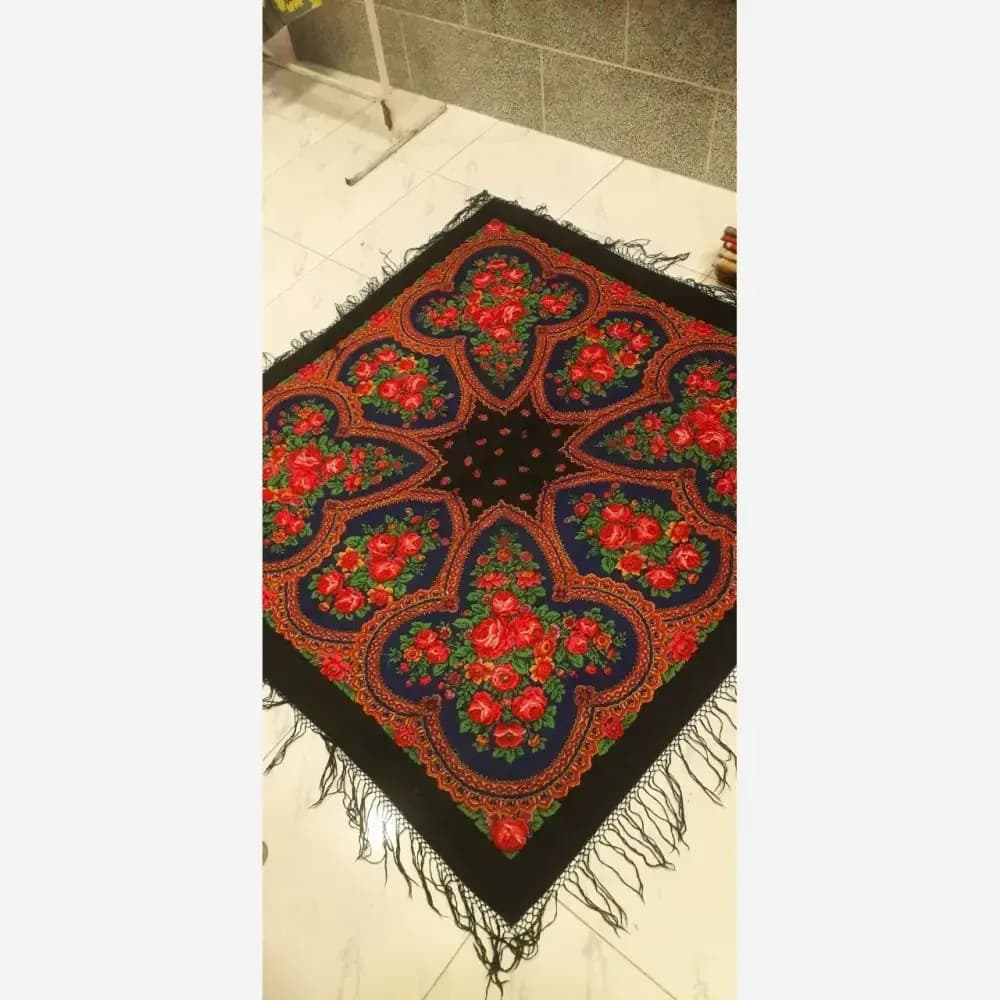 روسری ترکمنی اصل پشمی پاولوا پوساد مدل جیمی قواره بزرگ مناسب پاییز زمستان بهار — تصویر ۳