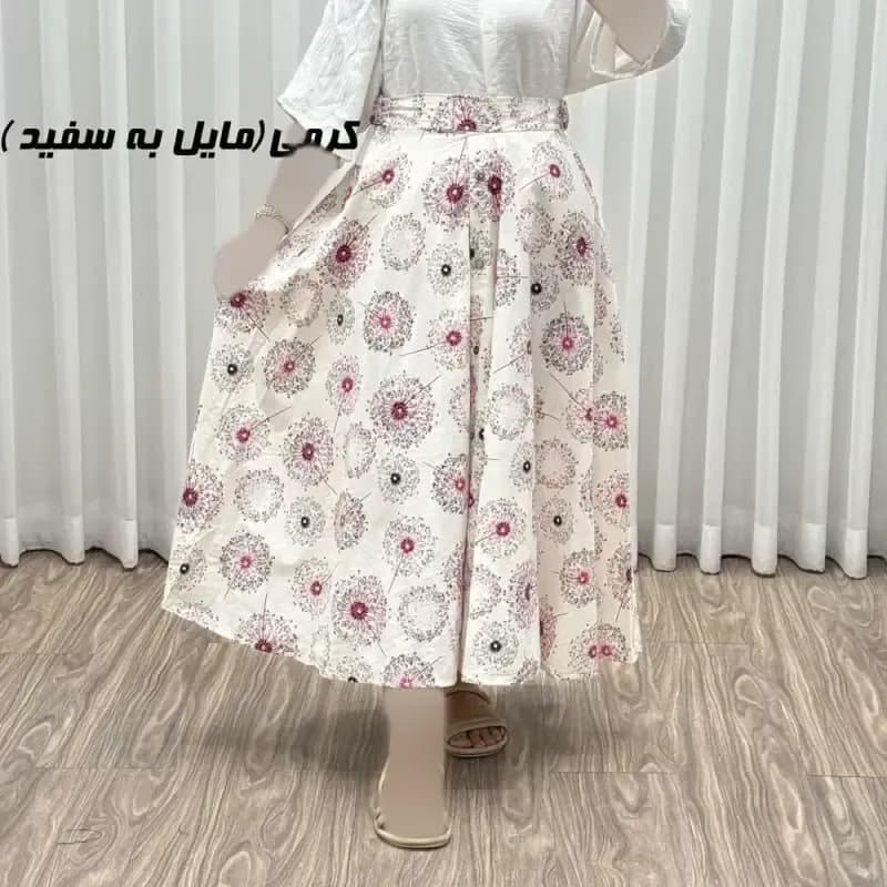 دامن لینن کلوش تمام دکمه مدل قاصدک فری سایز مناسب تا 44 — تصویر ۶