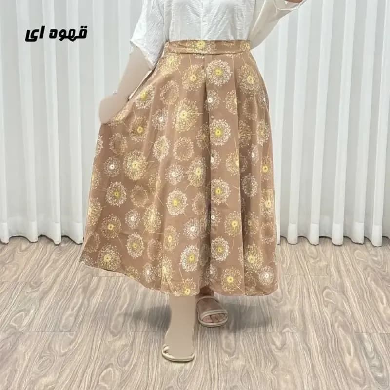 دامن لینن کلوش تمام دکمه مدل قاصدک فری سایز مناسب تا 44 — تصویر ۵