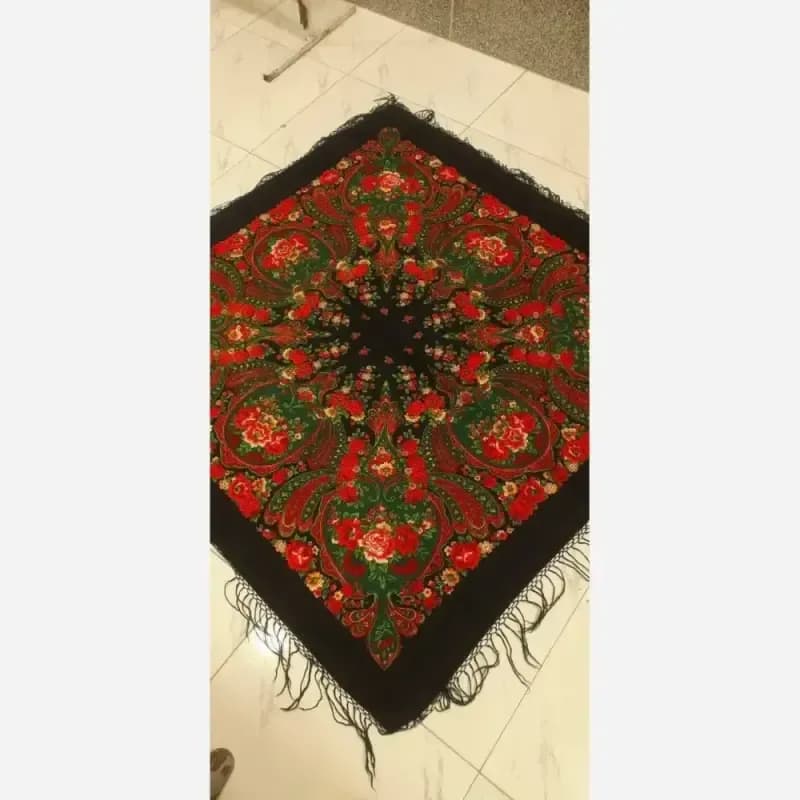 روسری ترکمنی پشمی اصل پاولوا پوزاد مدل مستانه قواره بزرگ — تصویر ۵