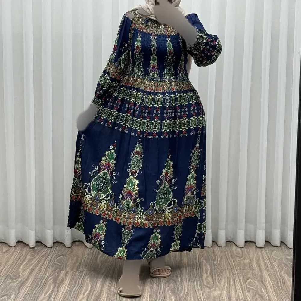 پیراهن ساحلی زنانه کریشه سرمهای فری سایز تا 52 بنددار چهارفصل شیک و راحت بدون سایه اندازی — تصویر ۲