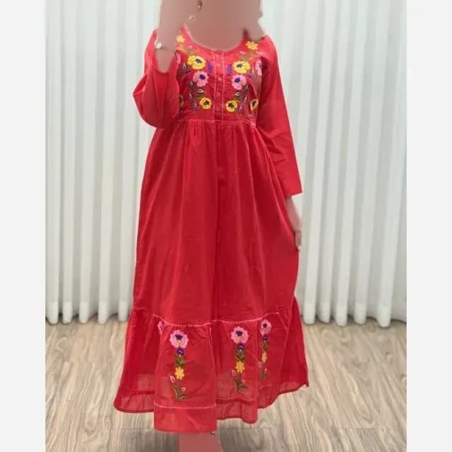 پیراهن گلدوزی هندی بلند نخی واردتی فری سایز — تصویر ۲