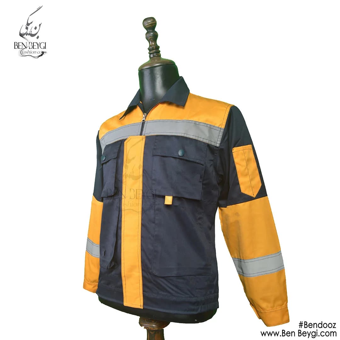 کاپشن کار با شلوار پارچه کجراه شبرنگ رنگ مشکی خرج کار نارنجی و طوسی کد 15727 — تصویر ۲