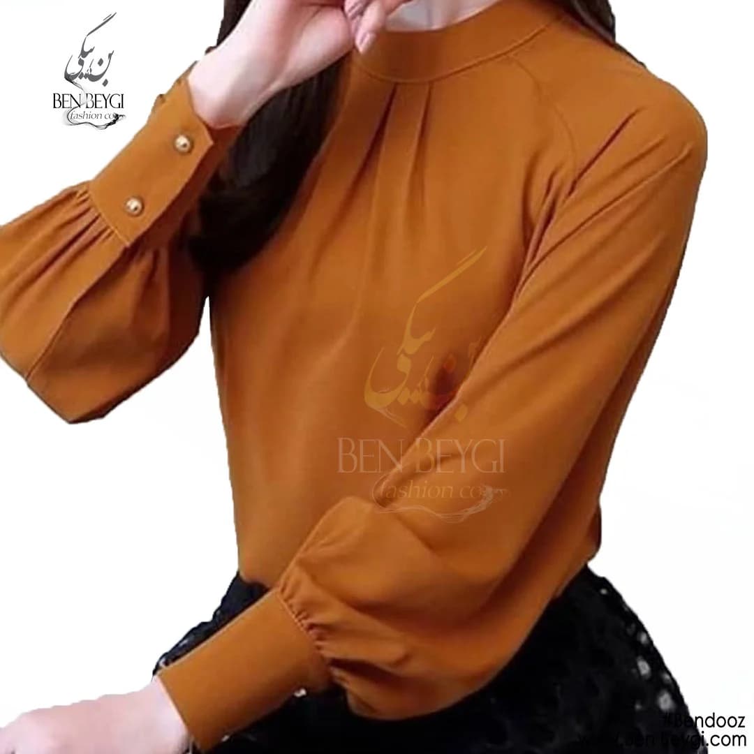 شومیز زنانه پارچه کرپ مدل اداری جلو بسته سرآستین مچ دار رنگ قهوه ای کد 15547