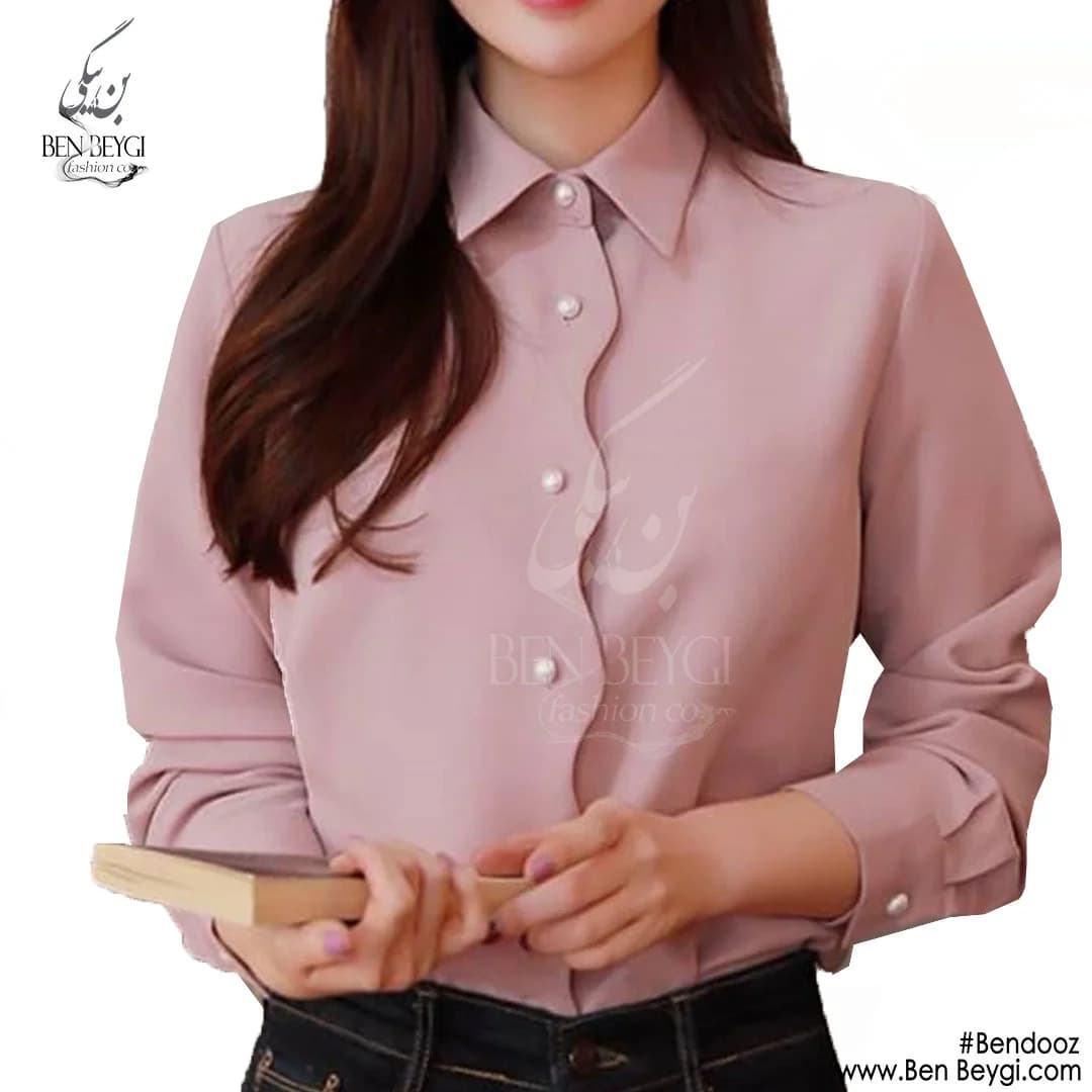 شومیز زنانه پارچه کرپ مدل اداری یقه مردانه کد 15526