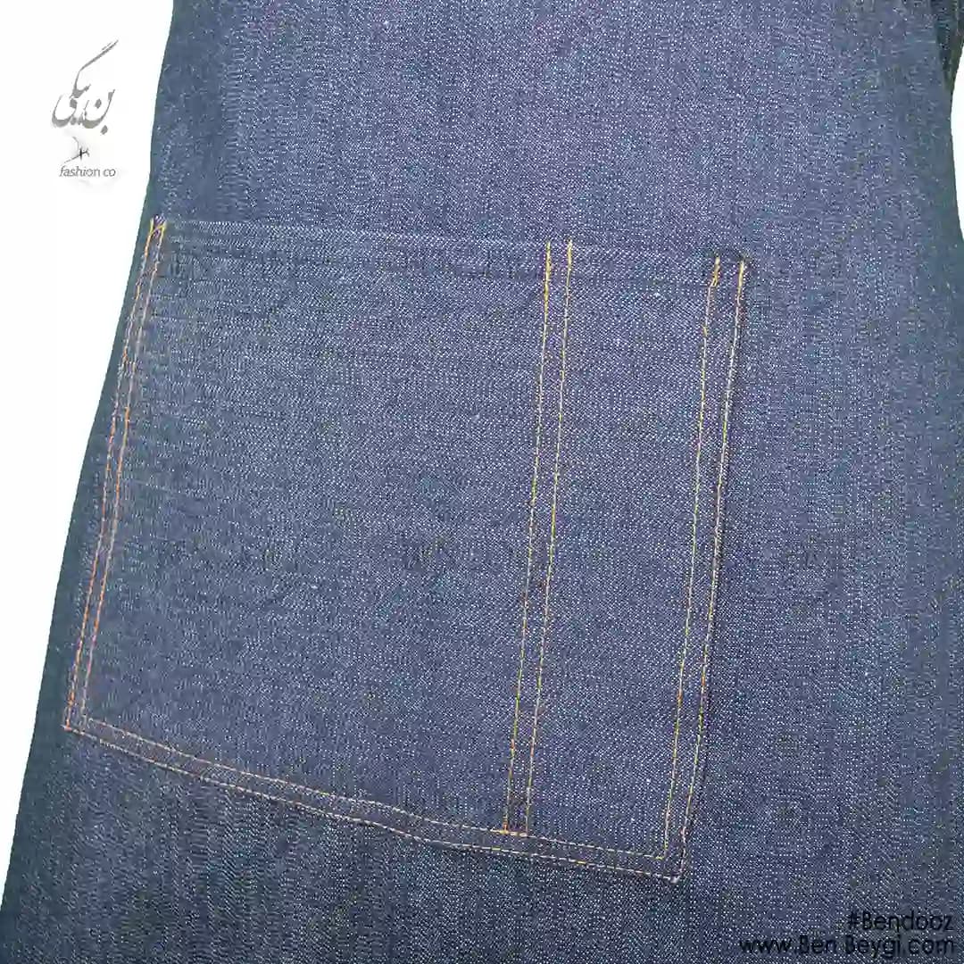 پیشبند کار جین بلند تک جیب کد 13259 — تصویر ۳