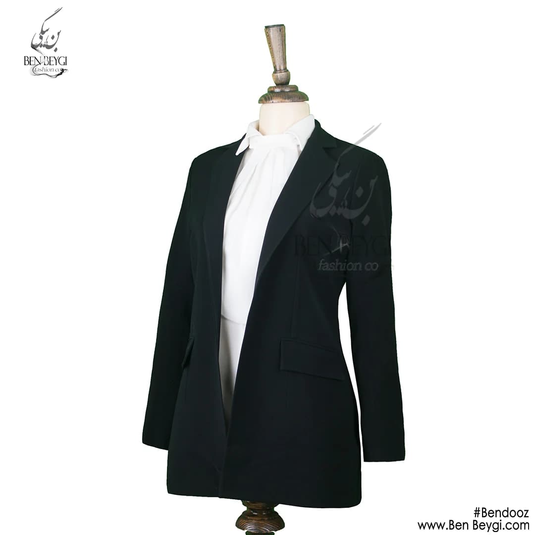 مانتو شلوار اداری سه تیکه مدل کتی یقه انگلیسی شومیزدار پارچه کرپ قد 85 کد 12227