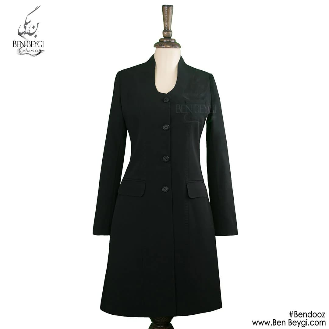 مانتو شلوار اداری مشکی یقه گلابی بانتودوزی پارچه فیونا کد 10709
